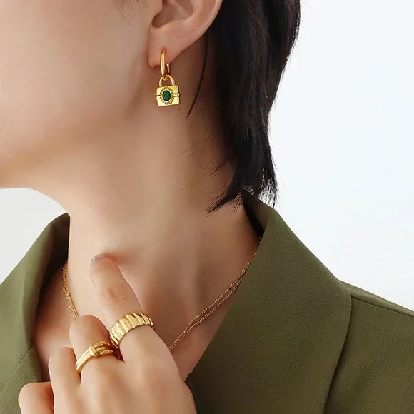 18K Gold Plated Padlock Earrings*Mini Hoops*Lock Pendant Earrings*Vintage*ML - Picture 2 of 4